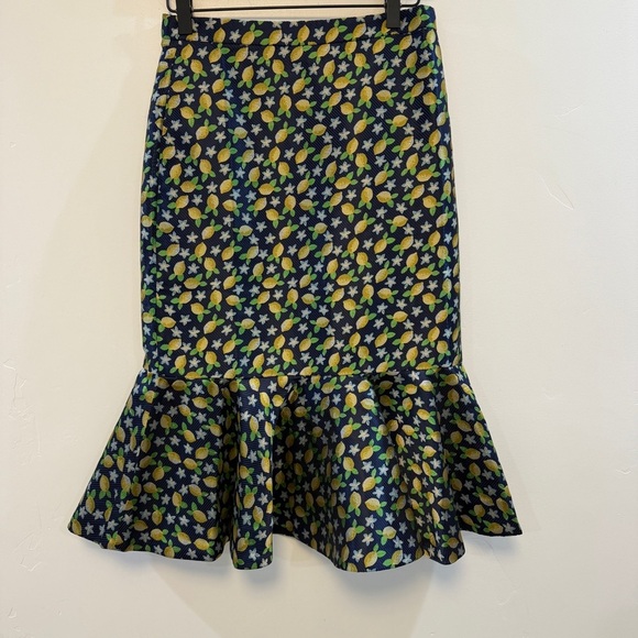 J.CREW 365 | Lemon printed Navy Fluted Trumpet
Skirt - Picture 3 of 9